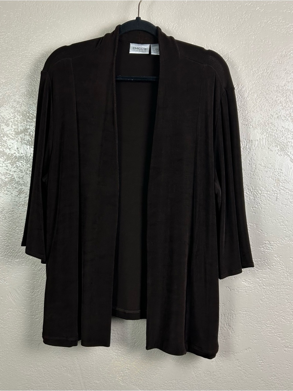 Chico's Dark Brown Open-Front Lightweight Cardigan - Picture 16 of 16